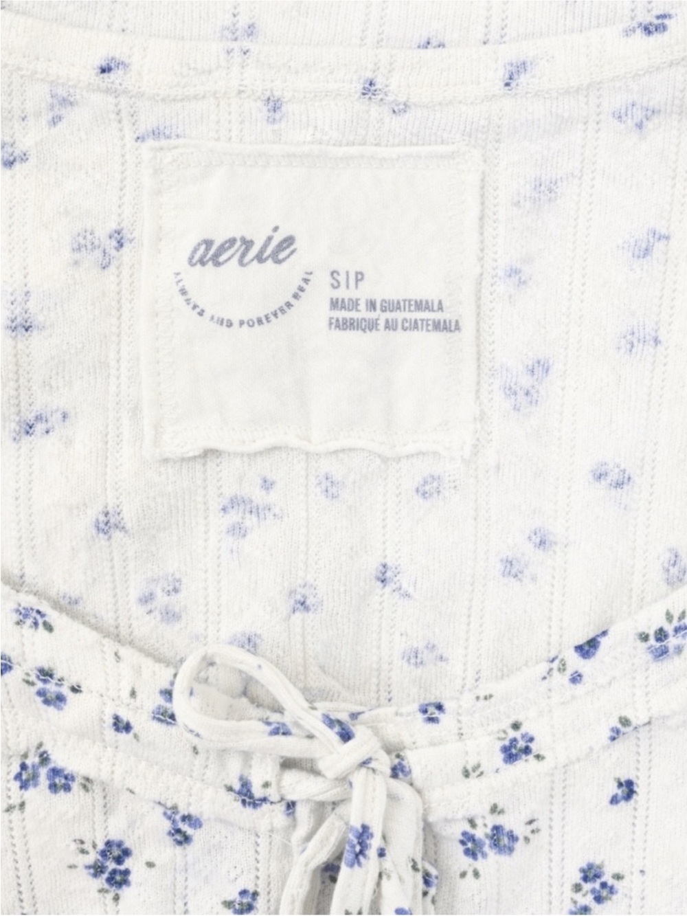 aerie White and Blue Floral Knit Button Down Top